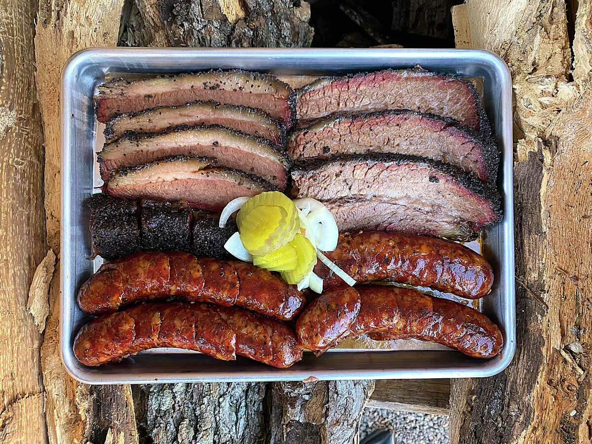 Burnt Bean Co. smokes brisket and hand-cased sausages over oak for Hill Country-style barbecue in Seguin.