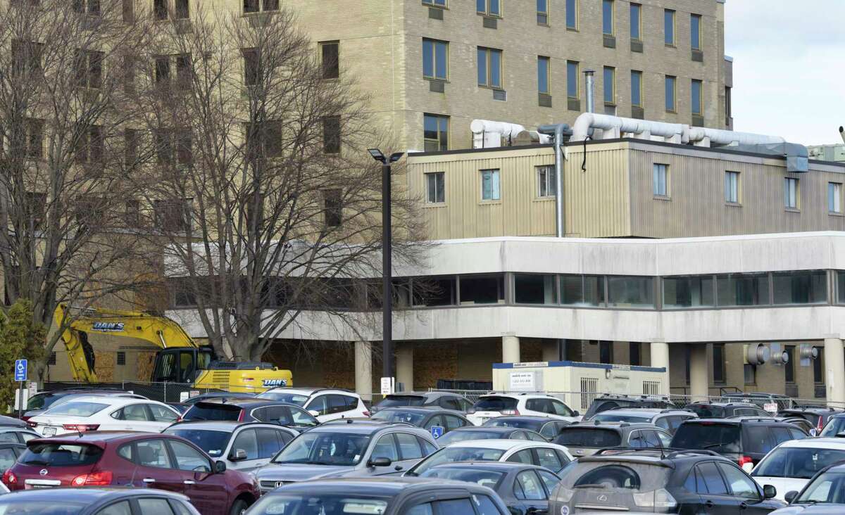 A view of the building connector that leads from the main area of Albany Memorial Hospital to the east wing building on Thursday, Jan. 7, 2021, in Albany, N.Y. The east wing building and the connector are going to be demolished. (Paul Buckowski/Times Union)