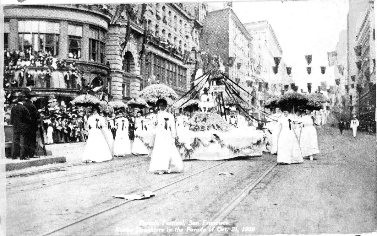 Participants in a Portola Festival parade in San Francisco on Oct. 21, 1909.