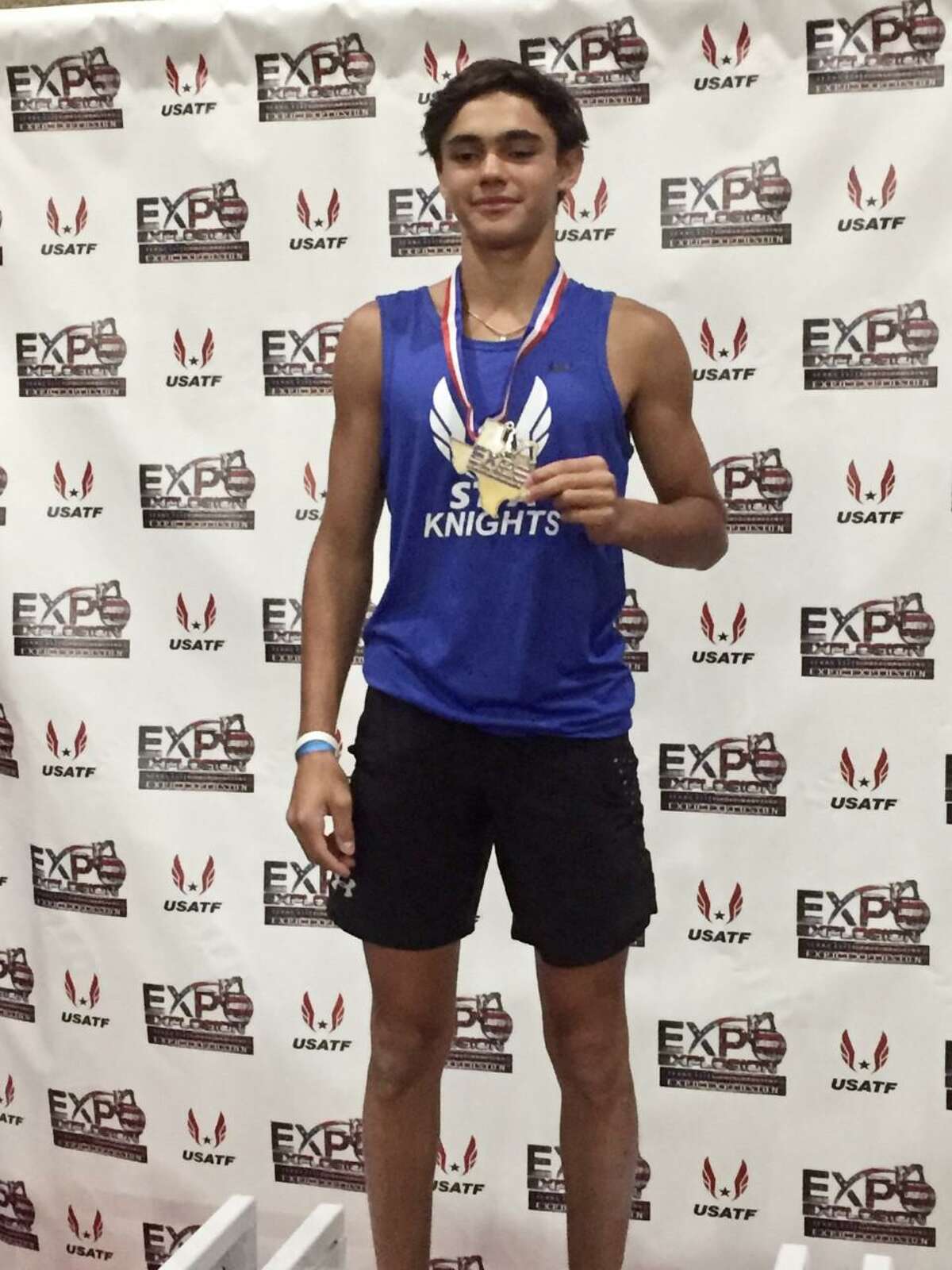 St. Augustine’s Efram Melendez cleared 14-foot-8 last week to take first place at the Texas EXPO Explosion pole vault meet.