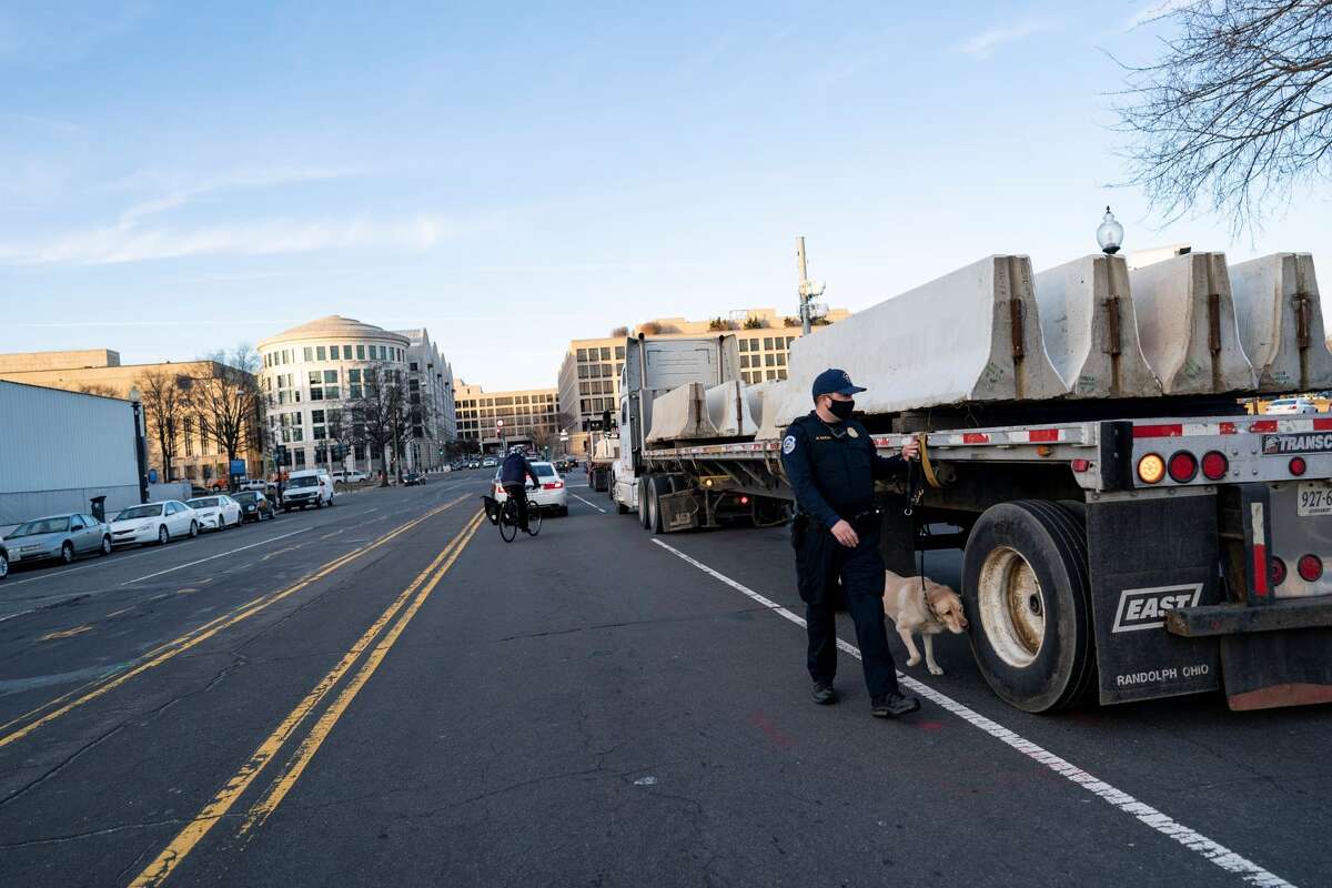 Concrete road barriers are seen near the U.S. Capitol building a day after supporters of U.S. President Donald Trump stormed it in Washington, D.C., the United States, Jan. 7, 2021. (Photo by Liu Jie/Xinhua via Getty) (Xinhua/Liu Jie via Getty Images)
