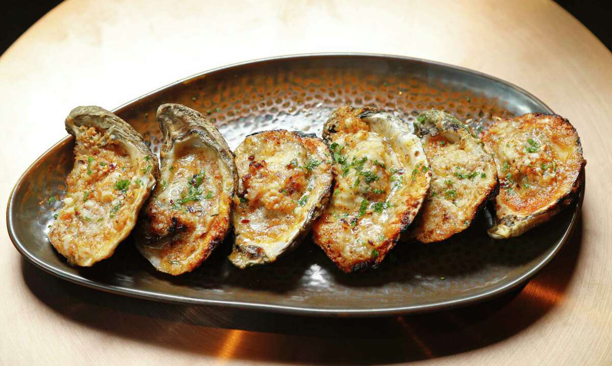 Cajun char-broiled oysters at James Harden's new restaurant Thirteen,Wednesday, Jan. 6, 2021, in Houston .