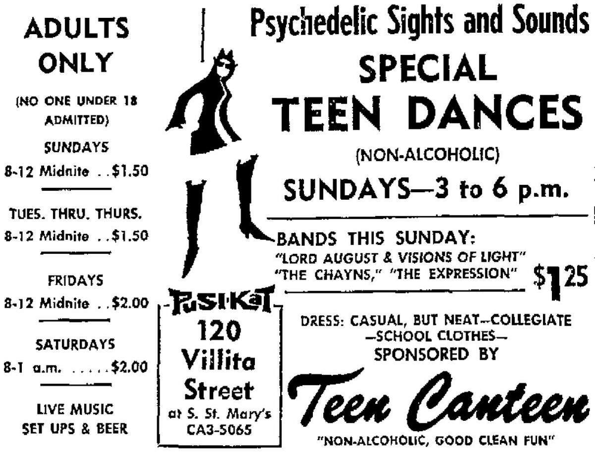 This advertisement touting the Pusi-Kat Club in downtown San Antonio was published in the San Antonio Express on April 29, 1967.