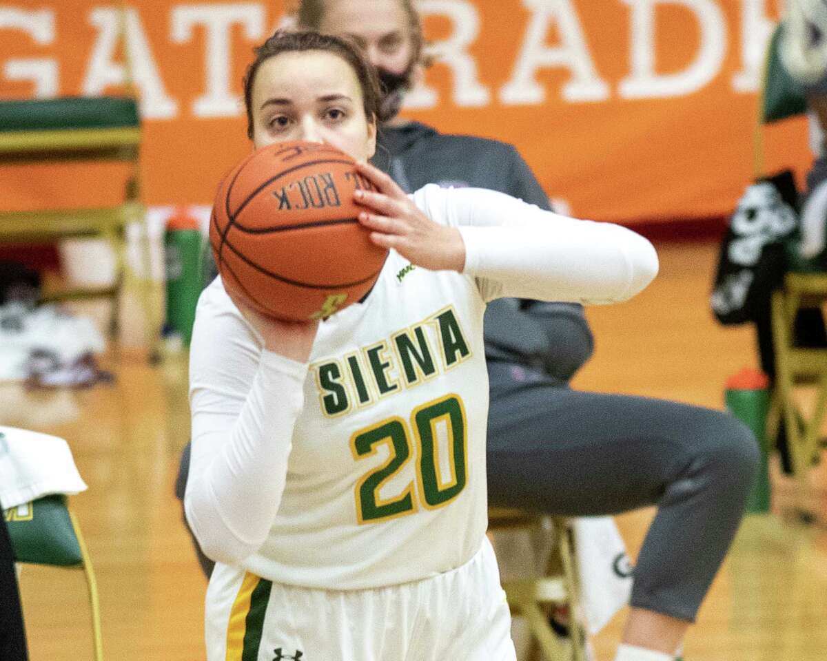 Siena College junior Margo Peterson takes a jumper during a Metro Atlantic Athletic Conference game against Rider University at the Alumni Recreation Center on the Siena campus in Loudonville, NY, on Saturday, Jan. 9, 2020 (Jim Franco/special to the Times Union.)