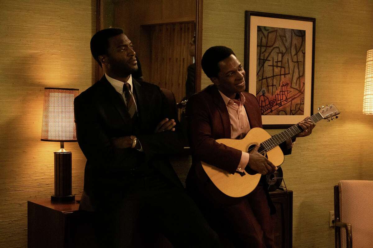 Aldis Hodge, left, as Jim Brown, and Leslie Odom Jr. as Sam Cooke in