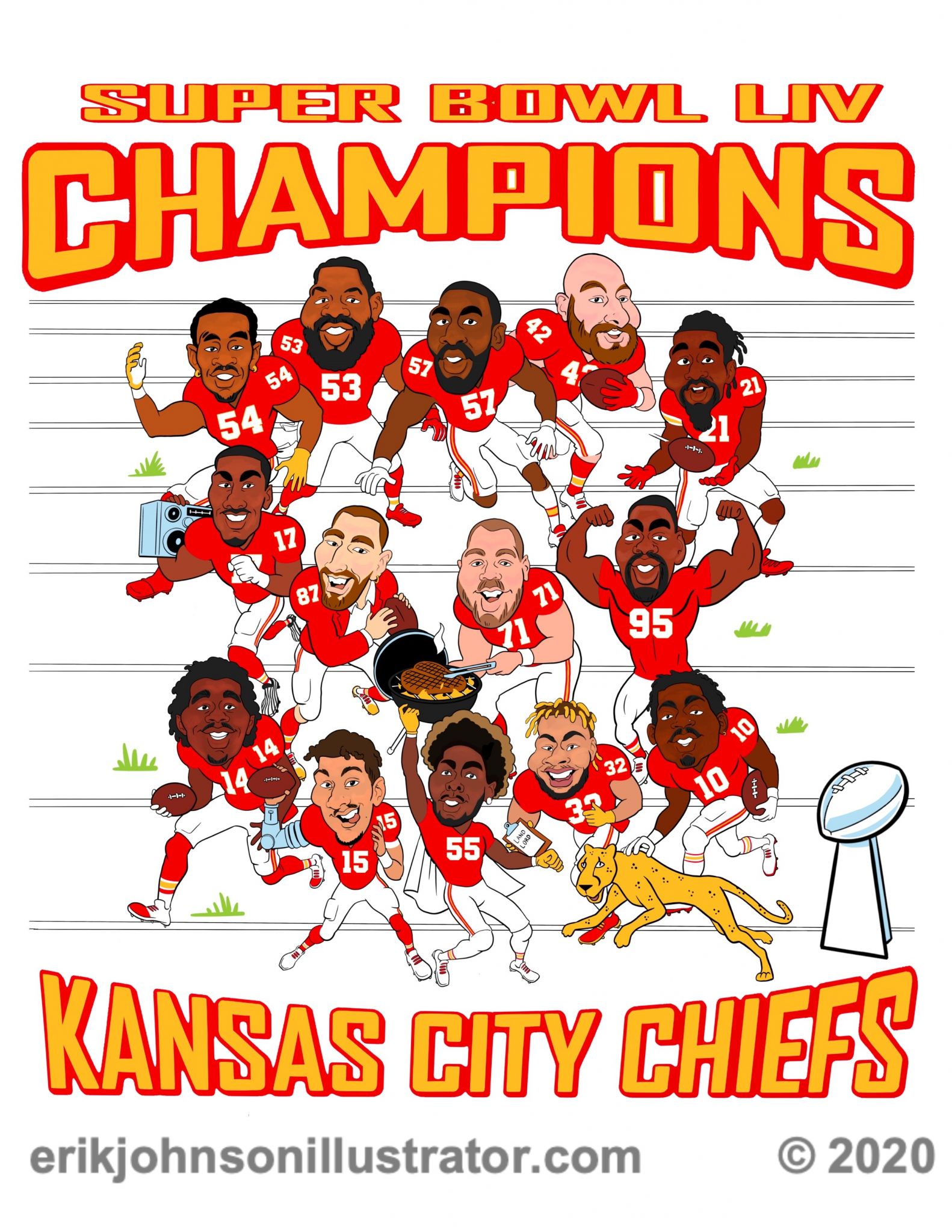 Kansas city Chiefs youth white super bowl champ caricature trio