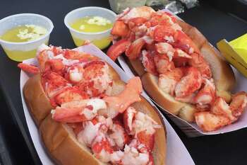 Hot lobster rolls at Abbott's Lobster in the Rough, Noank