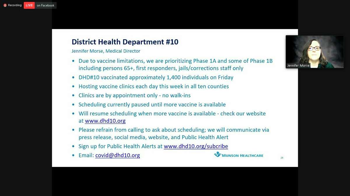 Dr. Jennifer Morse, medical director of District Health Department #10, speaks during a virtual press conference on Tuesday. (Screenshot/Zoom)