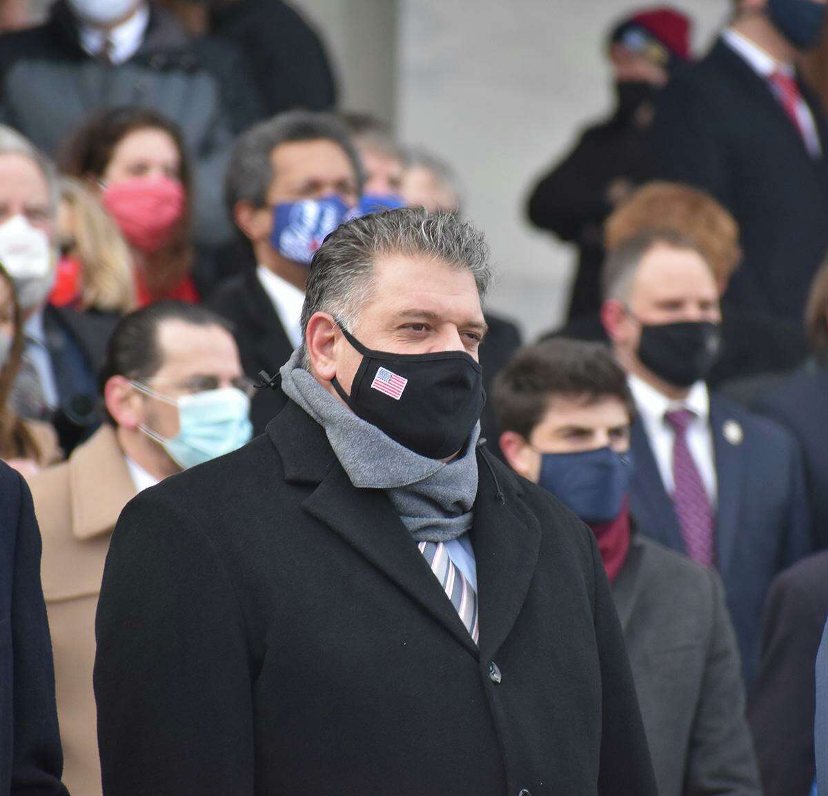 State Rep. David Rutigliano, R-123rd District, gets sworn in outside the State Capitol on Dec. 6, 2021.