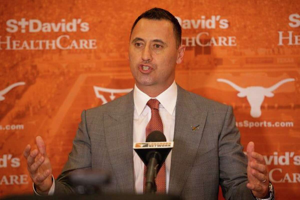 New University of Texas football coach Steve Sarkisian addresses the media at his opening press conference on Jan. 12.