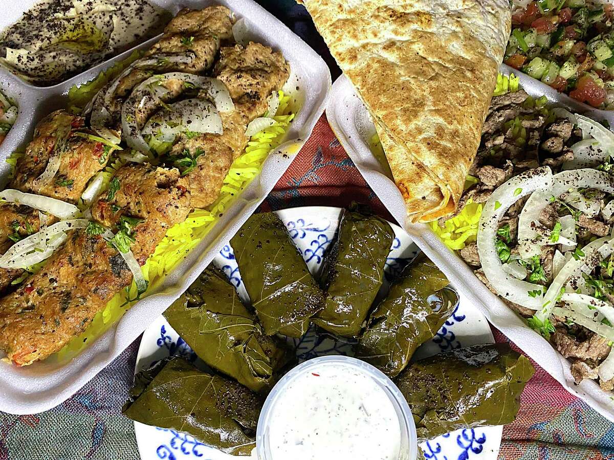 At King of Shawarma and Kabab, a Mediterranean food truck on Wurzbach Road, the menu includes a mixed beef and chicken kebab plate, stuffed grape leaves called dolma and a beef shawarma plate.