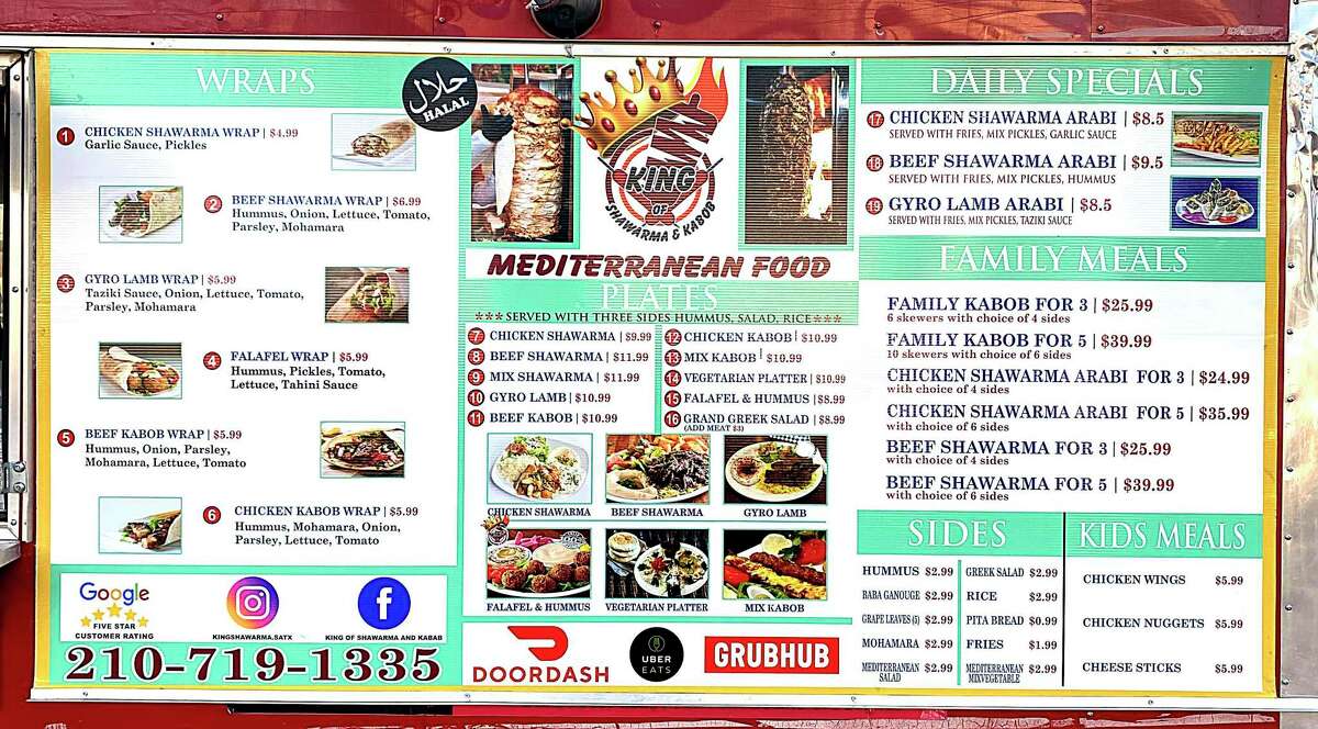 The menu at King of Shawarma and Kabab