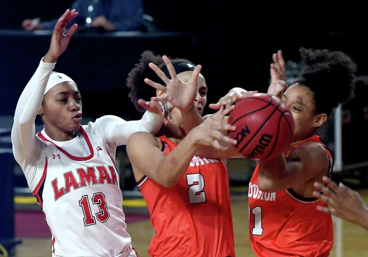 Lamar's Shedricka Pierson is in the mix for the rebound as they face Houston Baptist at home Wednesday. Photo taken Wednesday, January 13, 2021 Kim Brent/The Enterprise