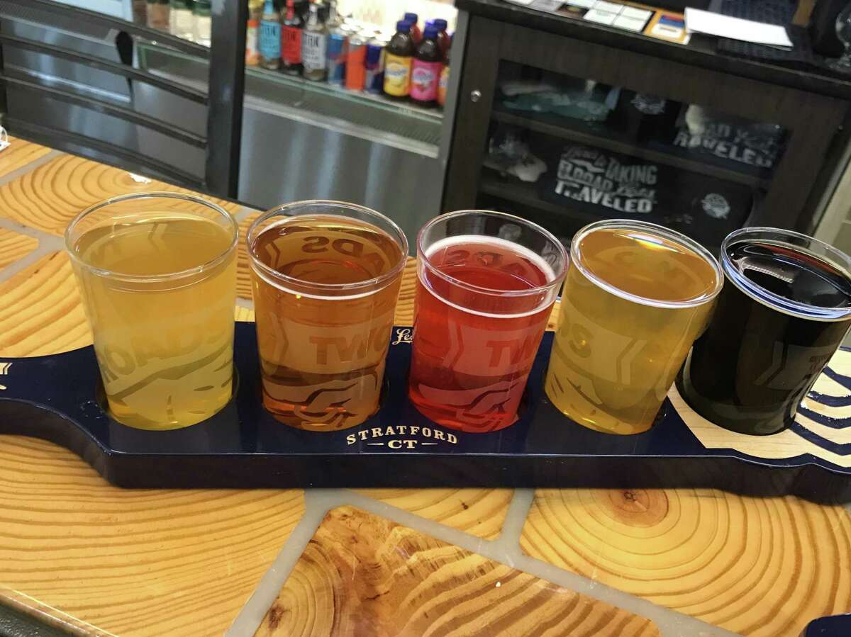 A flight of beers from Two Roads Brewery.