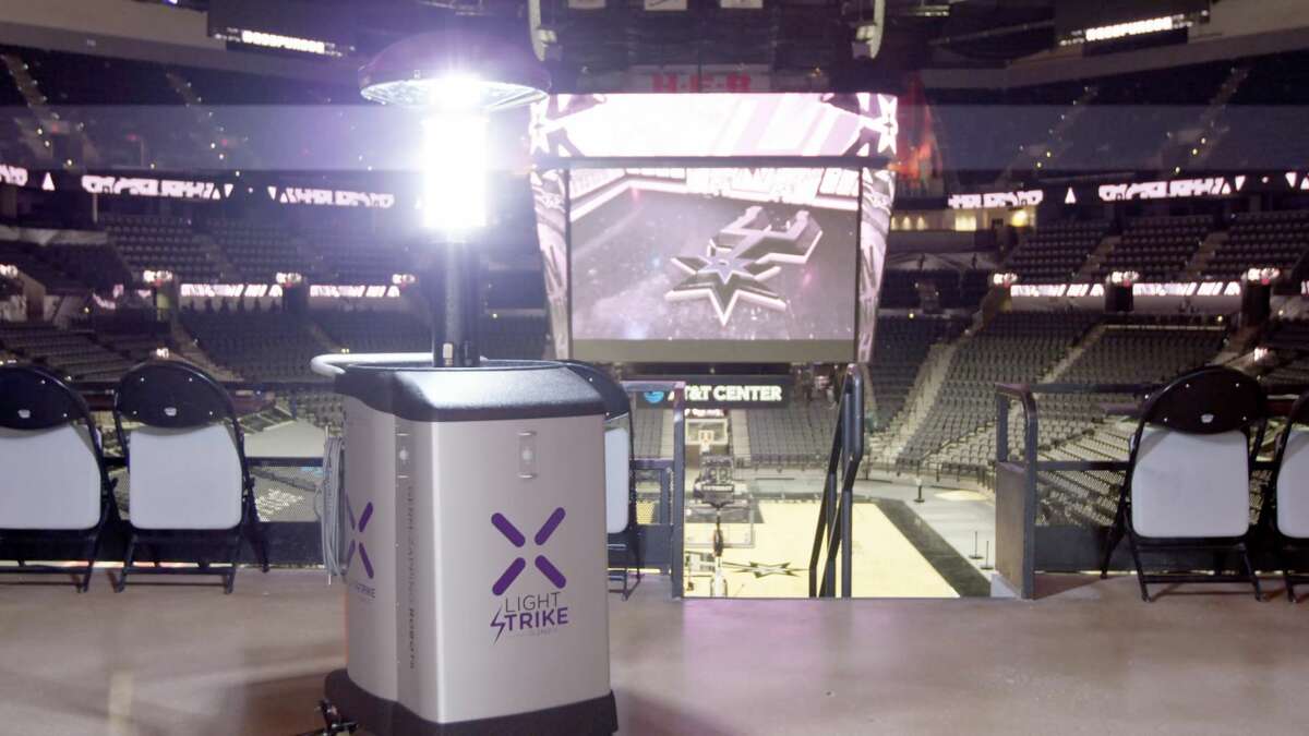 SMALL BUT MIGHTY The San Antonio Spurs have purchased multiple LightStrike robots that sweep empty rooms emitting UV light that kills bacteria and viruses including COVID-19 in minutes.