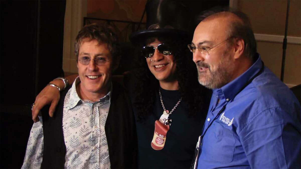 (L-r) Singer Roger Daltrey of the Who, guitarist Slash from Guns N' Roses and David Fishof, the founder of Rock 'n' Roll Fantasy Camp, are featured in the documentary "Rock Camp: The Movie."
