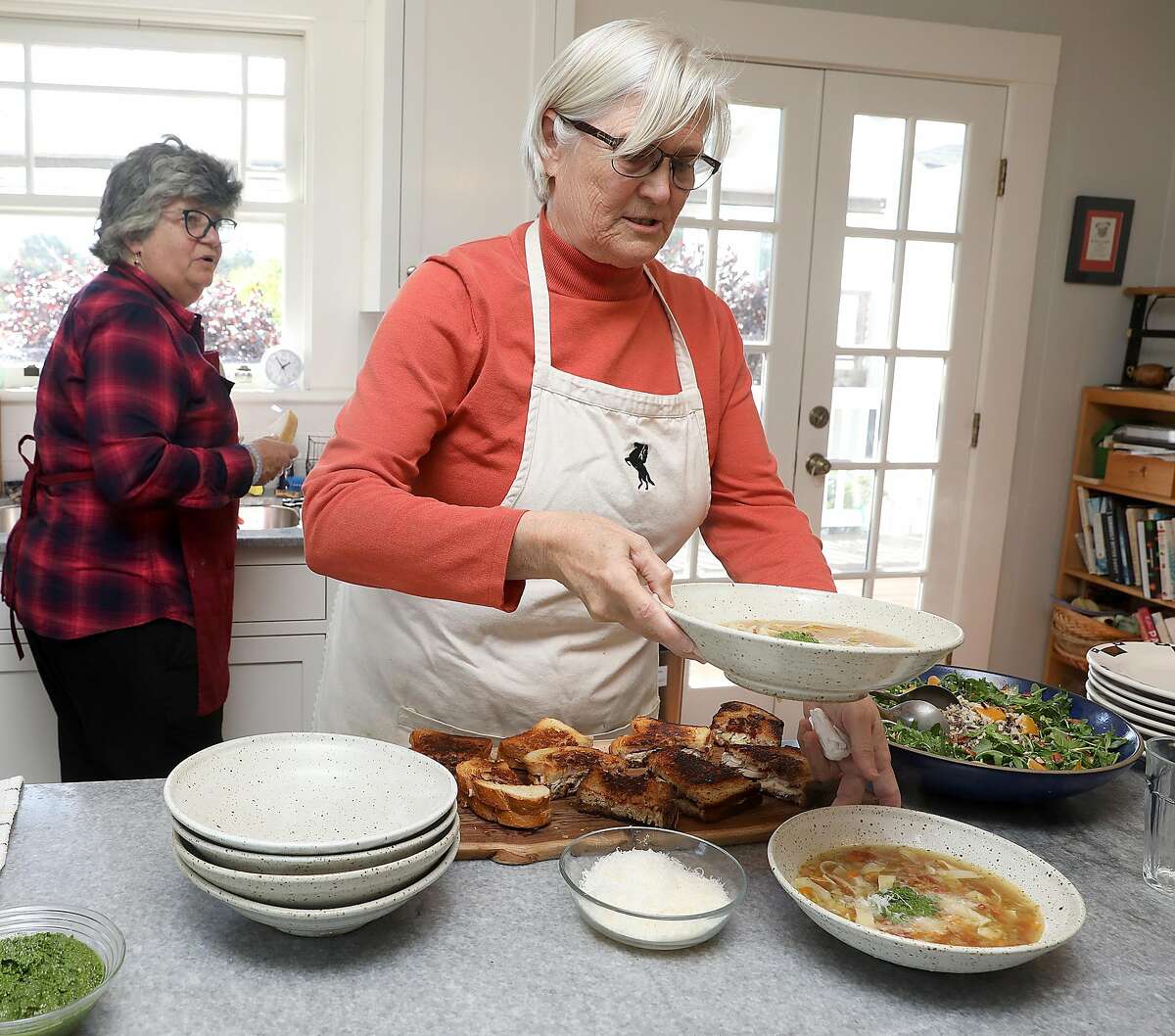 Cowgirl Creamery founders Sue Conley, left, and Peggy Smith make soup in Petaluma.