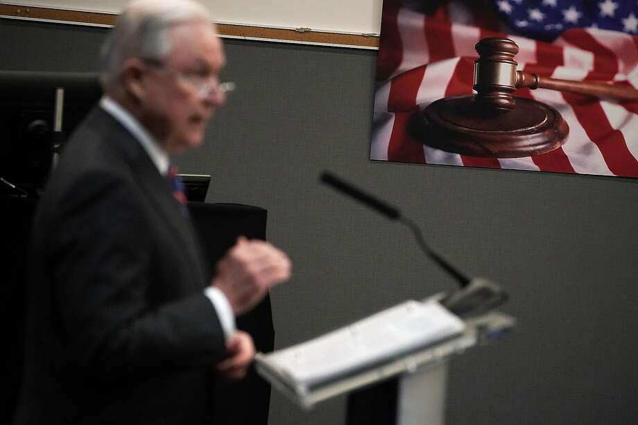 Jeff Sessions, U.S. attorney general from 2017 to 2018, addresses incoming immigration judges in Falls Church, Va., in September 2018. Photo: Alex Wong / Getty Images 2018