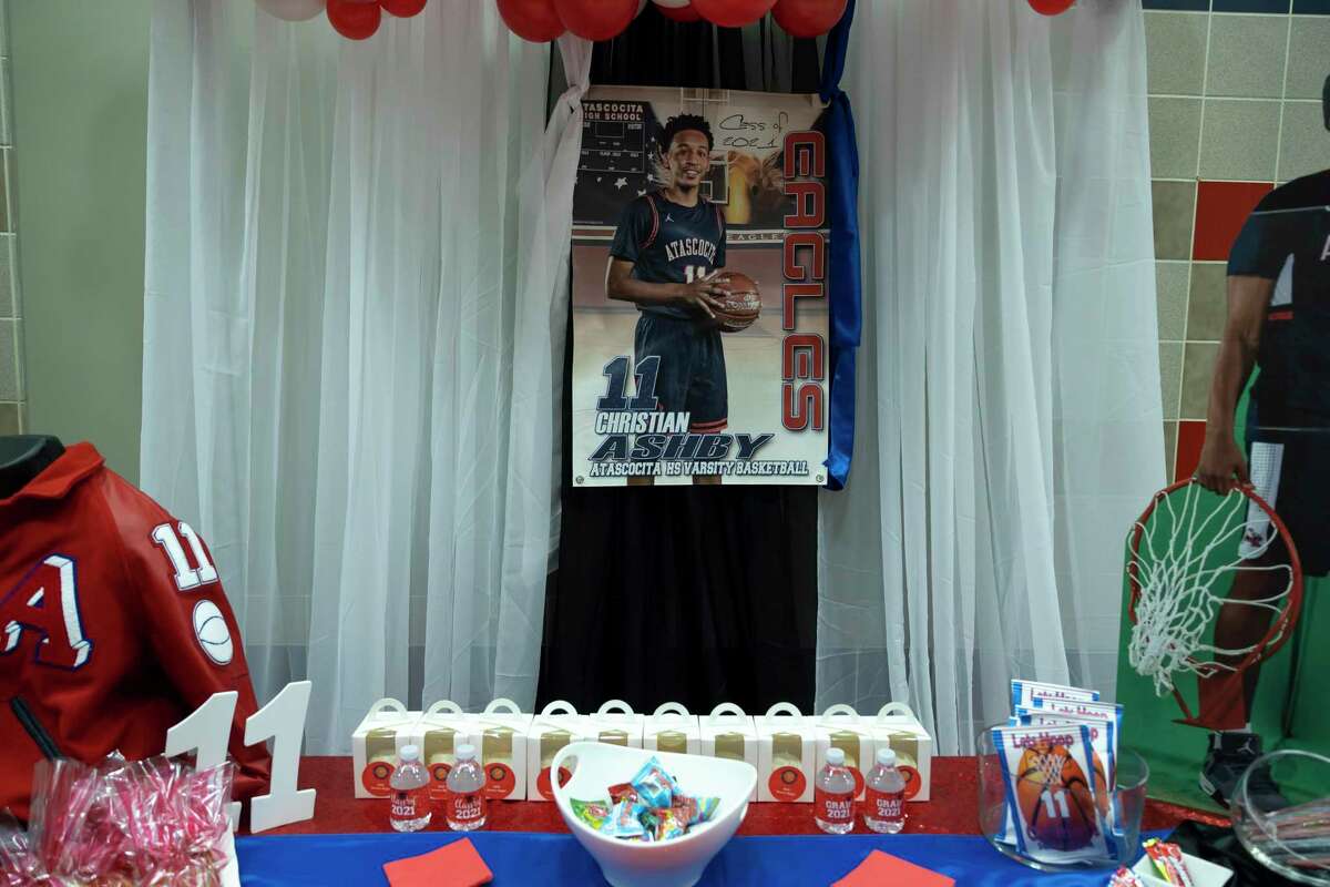 As seen, tables are decorated during Senior Night at Atascocita High School, Wednesday, Jan. 13, 2021, in Humble.