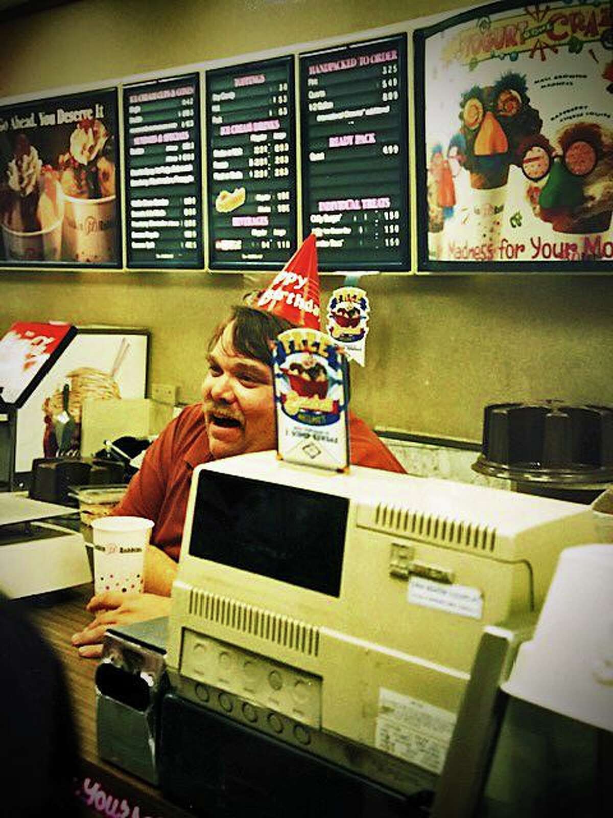 Jerry Adatto behind the counter at Baskin-Robbins on Greenwich Avenue, circa 1986.