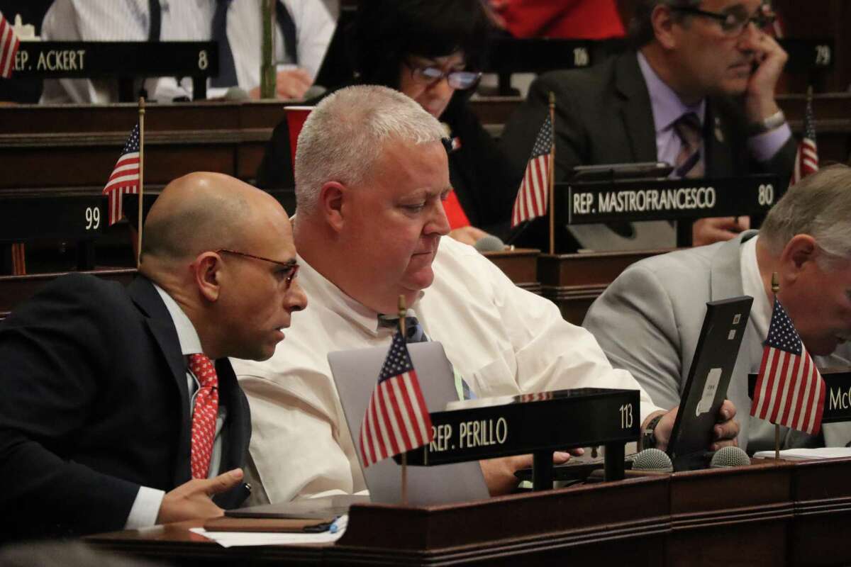 State Reps. Jason Perillo (R-113), left, and Ben McGorty (R-122) joined fellow House Republicans in calling for legislation aimed at establishing clear minimum guidelines on remote learning for state students.