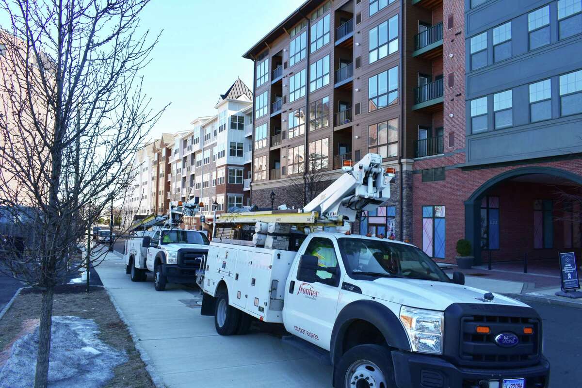 A file photo of Frontier Communications trucks in Norwalk, Conn.