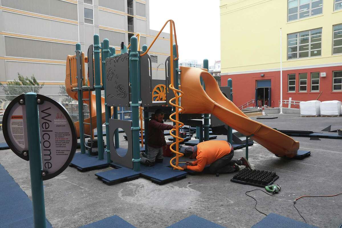 Redding Elementary school is constructing their children's playground and have moved forward with construction on Monday, Aug. 13, 2018 in San Francisco, Calif. This is one of several SFUSD schools waiting for state bond funding and have finished and moved forward with construction hoping to get reimbursed.