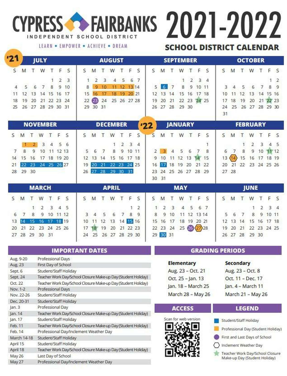 CyFair school notebook CFISD school board approves calendar for 2021