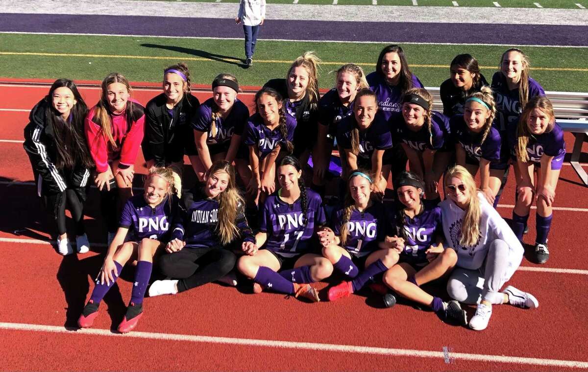 The Port Neches-Groves girls soccer team after their 4-0 win over Little Cypress-Mauriceville on Saturday, Jan. 16, 2021 in Port Neches, TX.