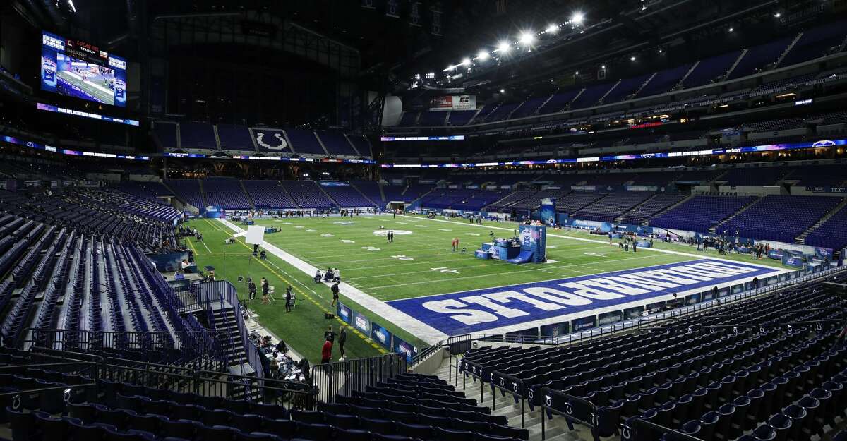 General view of action on the field as seen from the lower level concourse during the NFL Combine at Lucas Oil Stadium on February 29, 2020 in Indianapolis, Indiana. (Photo by Joe Robbins/Getty Images)