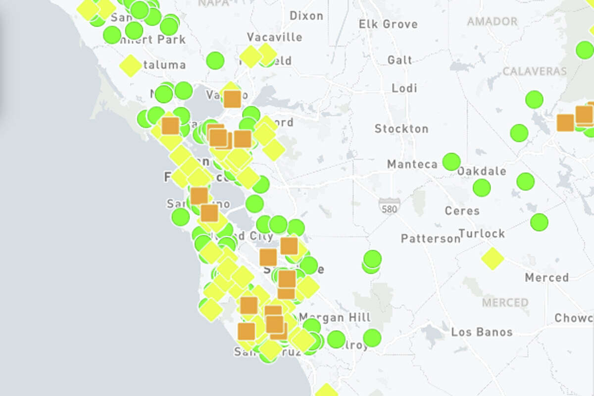 PG&E's outage map shows at 4 a.m. Tuesday morning  shows widespread power outages throughout the region.
