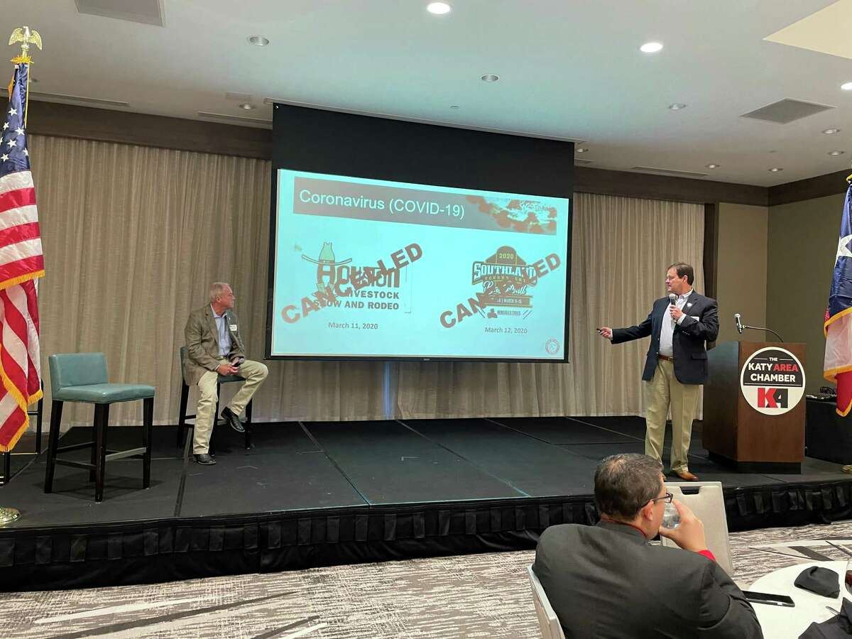Mayor Bill Hastings and city administrator Byron Hebert discuss the status of the city of Katy at a Katy Area Chamber of Commerce event Jan. 15, 2021.