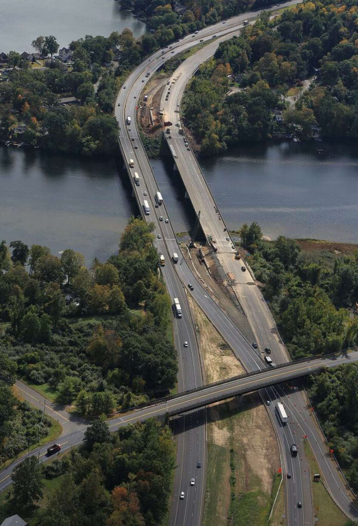 The Rochambeau Bridge between Newtown and Southbury, which carries I-84 over the Housatonic River, is undergoing a renovation by the state Department of Transportation.