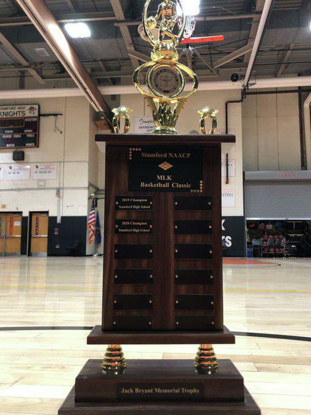 The trophies for the Stamford NAACP/MLK Basketball Classic played between Westhill and Stamford boys and girls basketball every season. The trophy has been named the Jack Bryant Memorial Trophy after the late Stamford NAACP President and city Board of Education member.