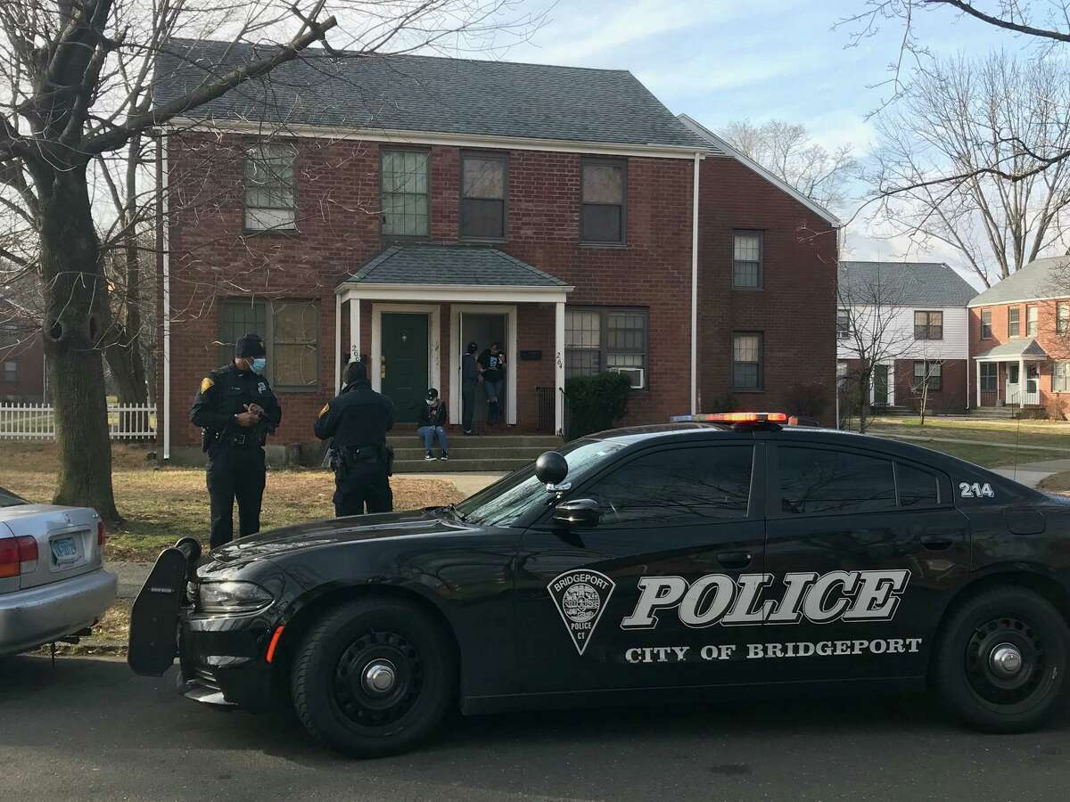 Police at the scene after a homicide in Bridgeport, Conn., on Jan. 20, 2021. Capt. Kevin Gilleran said 34-year-old Angel Valle died after he was allegedly stabbed by his brother, 25-year-old Julian Daivon Valle around 2 a.m. Wednesday.