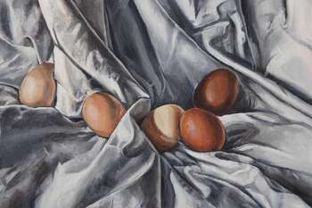 Abigail E. Wixom, "Eggs and Drapery I," Horace Greeley High School, Chappaqua, N.Y., Grade 10, Age 16. The art museum, MoCA Westport, located at 19 Newtown Turnpike, in Westport, has a High School Student Art Exhibition titled: "Hindsight is 2020" that will be on view in the art museum's physical gallery location, and also in a digital gallery on the museum's website, mocawestport.org, from Saturday, January 23, until Saturday, March 13.