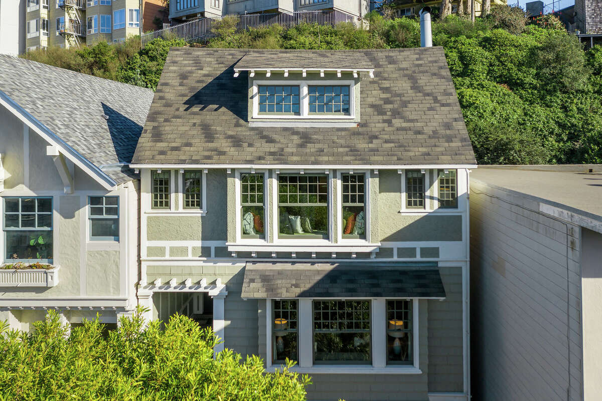 The Cole Valley home's classic Craftman facade faces a stunning bay view. 