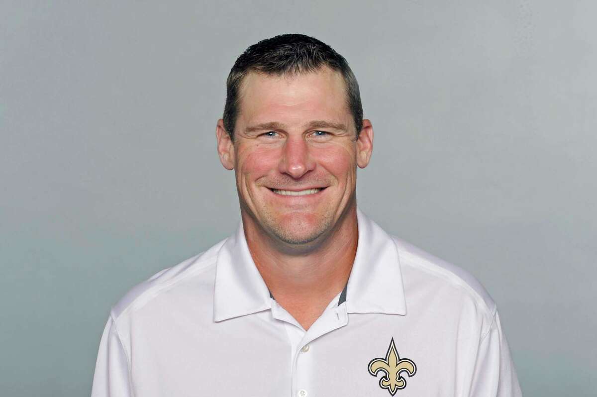 FILE - This is a 2016 file photo showing Dan Campbell of the New Orleans Saints NFL football team. The Detroit Lions have agreed to terms with Dan Campbell to be their coach. The Lions announced the agreement with the New Orleans Saints tight ends coach on Wednesday, Jan. 20, 2021, one day after formally introducing Brad Holmes as their general manager. (AP Photo/File)