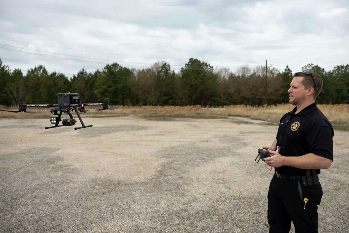 Lt. Slack controls a drone near the Montgomery County Precinct 4 Constable's Office, Tuesday, Jan. 19, 2021, in New Caney. Over 10 deputies with the office began the drone program in November and were fully licensed in December of 2020.