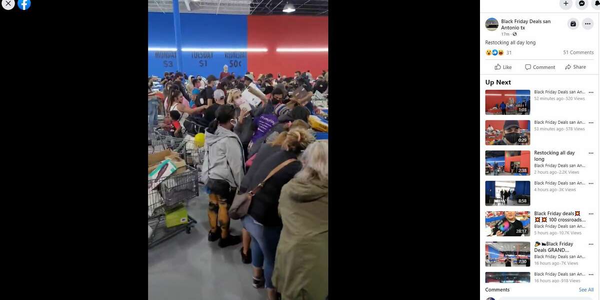Photos of a Facebook video show people crowding around bins at the Black Friday Deals and Discounts Store that celebrated a grand opening Friday, Jan. 22, 2021.