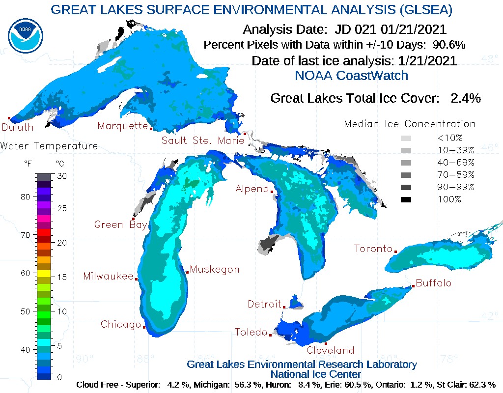 Great Lakes ice coverage at lowest point on record