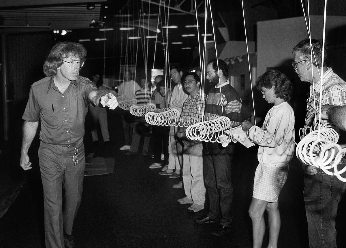 An archival photo of an exhibit at the Exploratorium.