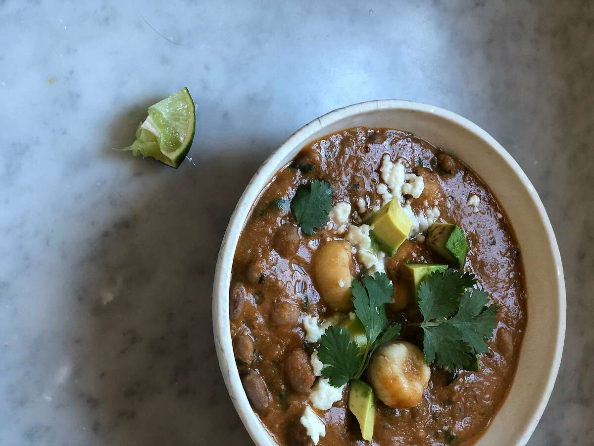 This easy pinto bean soup adds masa dumplings, called chochoyotes.