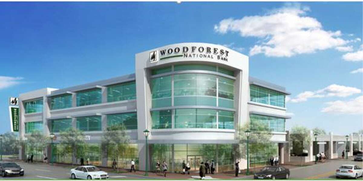 A rendering of the new Woodforest Bank business complex coming to downtown Conroe. It's scheduled to open in early 2022.