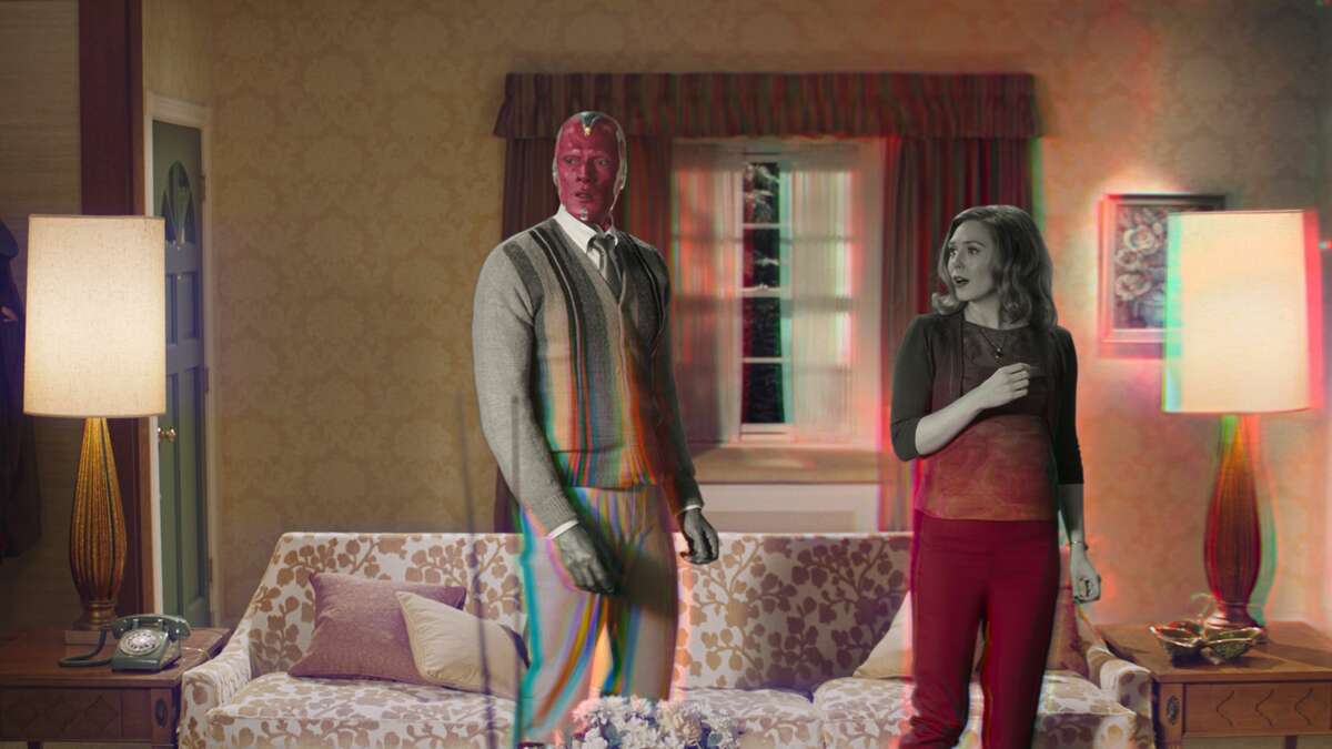 Elizabeth Olsen as Scarlet Witch and Paul Bettany as Vision in "WandaVision."