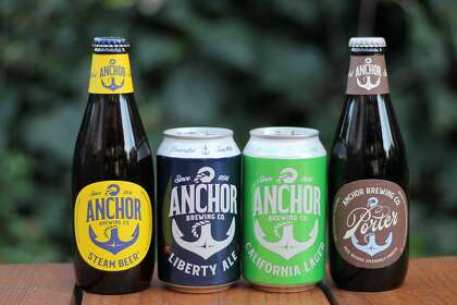 Anchor Brewing’s main four beers have gotten a big makeover. From left: Anchor Steam, Liberty Ale, California Lager and Anchor Porter.