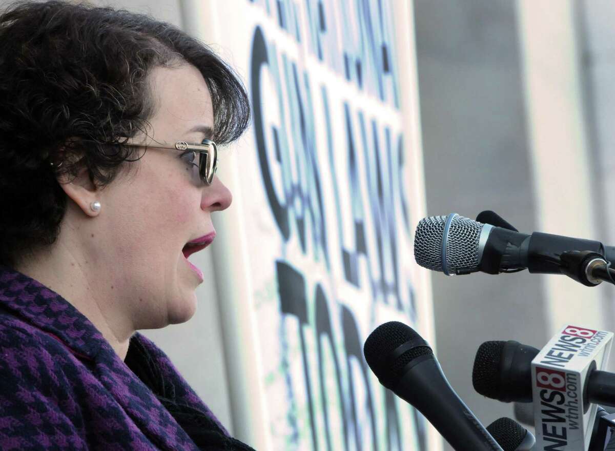 Veronique Pozner, whose son Noah Pozner was a victim of the Sandy Hook Elementary School mass shooting December 14, 2012 speeches at the March For Change anti-gun rally at the State Capitol Thursday, February 14, 2013 in Hartford,Connecticut urging legislators in Connecticut and Washington to enact strict gun control and a total ban on rifles and handguns with capacities of using magazine that hold more than 10-rounds. State legislators and families of victims of the Newtown Sandy Hook Elementary School shooting, shootings in urban Bridgeport and Hartford, among others, spoke at the rally. According to Capitol Police, approximately 5,500 people attended the rally, many of whom were bused in from around Connecticut. Photo by Peter Hvizdak / New Haven Register