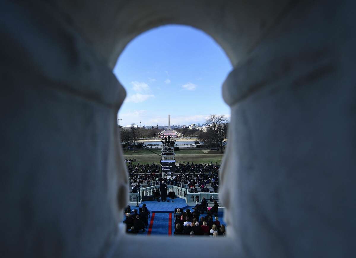 US President Joe Biden delivers his inauguration speech on January 20, 2021, at the US Capitol in Washington, DC. - Biden was sworn in as the 46th prresident of the US.