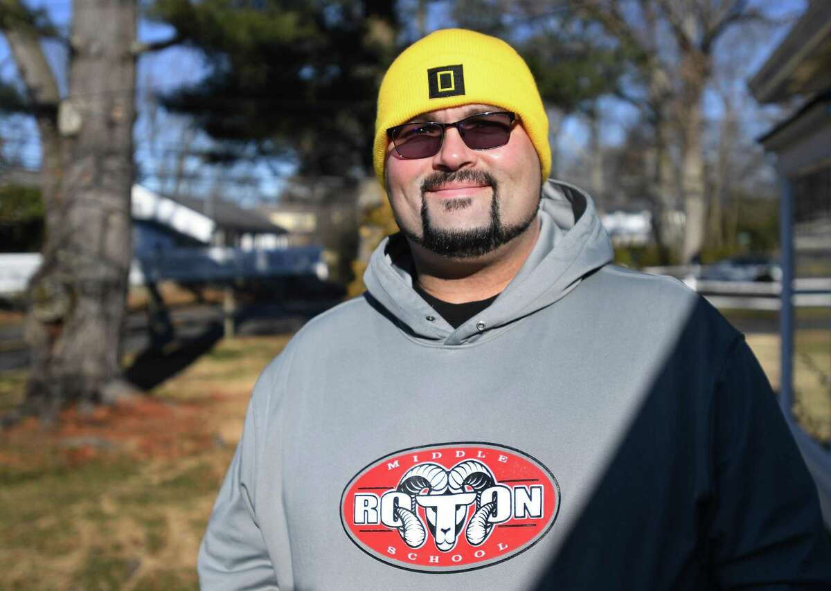 Roton Middle School teacher Mark Jackson outside his home in Norwalk, Conn. on Sunday, January 24, 2021. Jackson recently received the first dose of the Covid-19 vaccine.