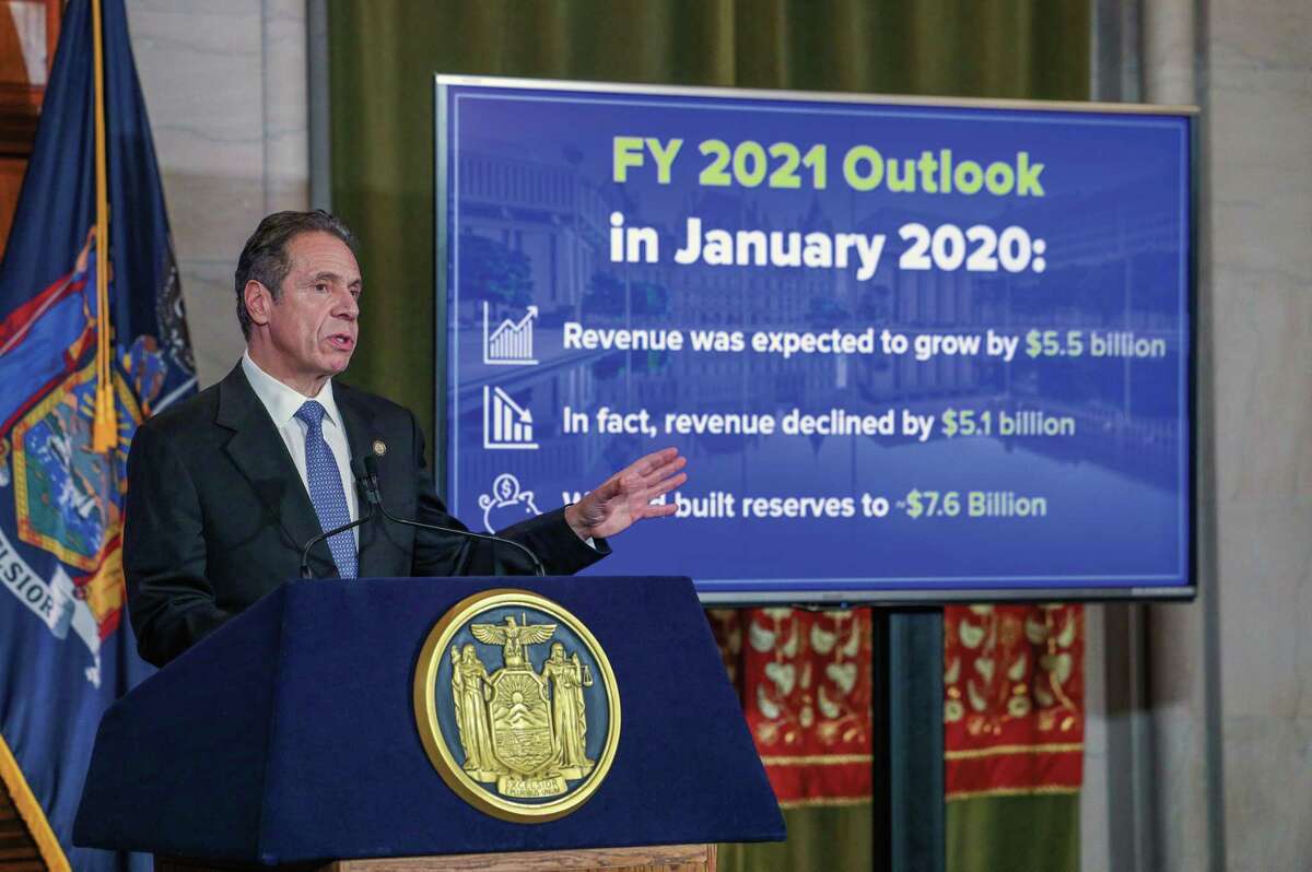 Gov. Andrew M. Cuomo presents his Fiscal Year 2022 Executive Budget on Tuesday, Jan. 19, 2021, at the Capitol in Albany, N.Y. (Mike Groll/Office of the Governor)
